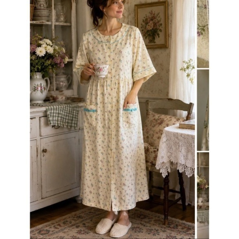 Amanda Stewart Country Vintage Women Floral Housecoat Dressing Robe Duster Sz L